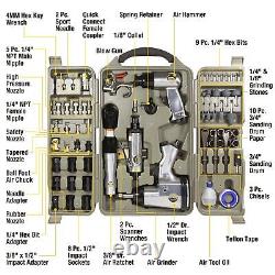 Air Tool and Accessories Kit, 71 Piece, Impact Wrench, Air Ratchet, Die Grind