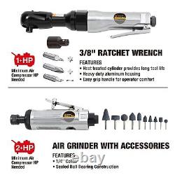 Air Tool and Accessories Kit, 71 Piece, Impact Wrench, Air Ratchet, Die Grind