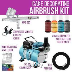 Airbrush Cake Decorating Air Compressor Kit 4 Color Chefmaster Food Coloring Set