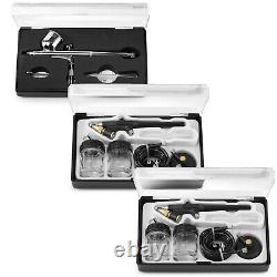 Airbrush Kit with 3 Airbrushes Gravity Siphon Feed Air Compressor 6 Color Set