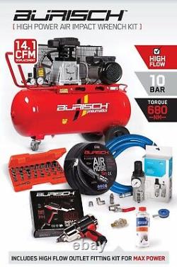 BURISCH Regulator Air Impact Wrench 90L Air Compressor Hose High Flow socket Kit