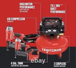 CRAFTSMAN CMEC1KIT18 Air Compressor Combo Kit w Hose & Nail Driver 6 Gallon Red