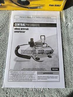 Central pneumatic compressor & 7 pc. Airbrush set new from a local estate