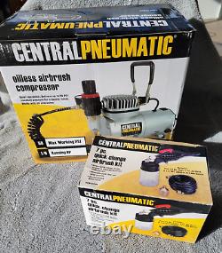 Central pneumatic compressor & 7 pc. Airbrush set new from a local estate