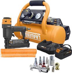 Combo Cordless Air Compressor 1 Gallon 20 Volt, with 3-In-1 Pneumatic Finish Nai