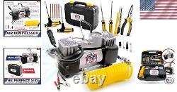 Complete 12V Tire Repair and Air Compressor Kit with Hose and Adaptors 150 PSI