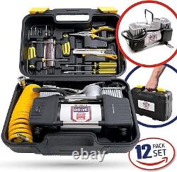 Complete 12V Tire Repair and Air Compressor Kit with Hose and Adaptors 150 PSI