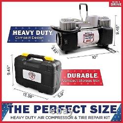 Complete 12V Tire Repair and Air Compressor Kit with Hose and Adaptors 150 PSI