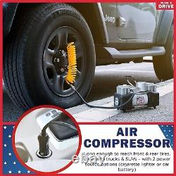 Complete 12V Tire Repair and Air Compressor Kit with Hose and Adaptors 150 PSI