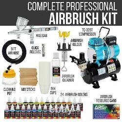 Complete Pro G44 MASTER Dual-Action AIRBRUSH w-AIR COMPRESSOR KIT and Paint