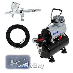 Fine Detail 0.2 Dual-Action Gravity AIRBRUSH KIT Tank Air Compressor Auto Paint