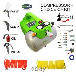 Greenworks Electric Compact Air Compressor 6L 240V 4600RPM + Accessory/Tool Kit