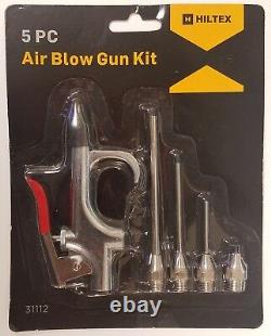 HILTEX 5pc Air Blow Gun Compressor Needle Kit Nozzle Tool Chrome Plated Rubber
