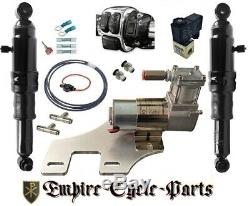 Harley Air Ride Kit Bagger 94-20 Uni Compressor Mount & Black Handlebar Switch