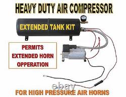 Heavy Duty TRAIN HORN Air Compressor and EXTENDED Tank Kit