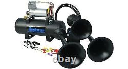 HornBlasters Outlaw Black 228H Loud Train Air Horn Kit for Truck with Compressor