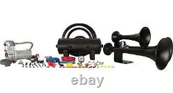 HornBlasters Outlaw Black 232 Loud Train Air Horn Kit with VIAIR 380C Compressor