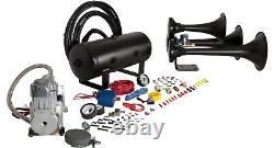 HornBlasters Outlaw Black 232 Loud Train Air Horn Kit with VIAIR 380C Compressor