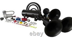 HornBlasters Outlaw Black 232 Loud Train Air Horn Kit with VIAIR 380C Compressor