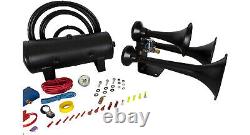 HornBlasters Outlaw Black 232 Loud Train Air Horn Kit with VIAIR 380C Compressor