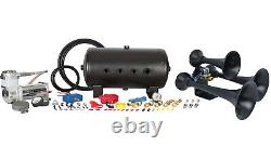 HornBlasters Outlaw Black 540 Loud Train Air Horn Set Kit with VIAIR Compressor