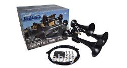 HornBlasters Outlaw Black 540 Loud Train Air Horn Set Kit with VIAIR Compressor