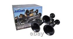 HornBlasters Outlaw Black 540 Loud Train Air Horn Set Kit with VIAIR Compressor