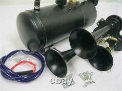 Loud Triple 3 Air Train Horn Kit Semi Truck Boat BLACK Horns 120 PSI Compressor