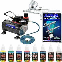 MASTER AIRBRUSH Gravity Dual-Action SET Air Compressor Primary Colors Paint Kit