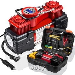 MESHUBA Twin Cylinder Air Compressor with Toolbox and Tire Repair Kit Auto