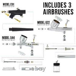 Master 3 Airbrush and Air Compressor Kit 0.2mm Fine Detail 0.3mm Gravity, Siphon