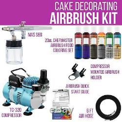 Master Airbrush Air Compressor Cake Decorating Kit 12 Chefmaster Food Colors Set