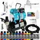 Master Airbrush Air Compressor Kit 3 Tip Airbrush 12 Createx Wicked Paint Colors