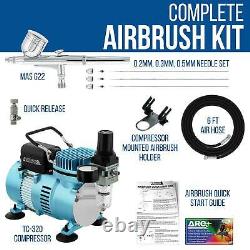 Master Airbrush Air Compressor Kit, Gravity Feed Set 3 Tip Sets 0.2, 0.3, 0.5mm