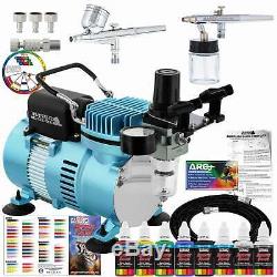 Master Airbrush Compressor Kit with 2 Airbrushes, 6 Acrylic Paint Colors Art Set