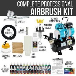 Master Gravity Airbrush Air Tank Compressor Kit with 24 Color Acrylic Paint Set