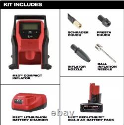 Milwaukee 2475-21XC M12 12V XC4.0 Battery Cordless Compact Inflator Kit NEW