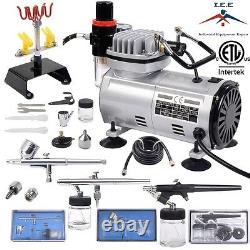 New 3 AIRBRUSH & COMPRESSOR KIT Dual-Action AIR BRUSH SPRAY SET Tattoo Nail Art