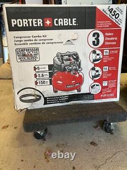 New In Box Porter-Cable Air Compressor PCFP12234 3-Tool Nailer Combo Kit Red