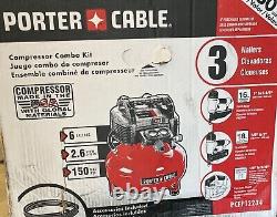 New In Box Porter-Cable Air Compressor PCFP12234 3-Tool Nailer Combo Kit Red