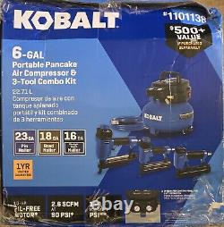 New Kobalt 6 Gal Portable Pancake Air Compressor & 3 Nailer Combo Kit (#1101138)
