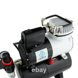 OPHIR Airbrush Kit Air Brush Compressor with Fan for Temporary Tattoo Body Paint