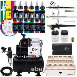 OPHIR Professional 3X Airbrush Compressor Kit & Air Tank with 12x Acrylic Paint
