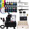 Ophir Professional 3x Airbrush Compressor Kit & Air Tank With 12x Acrylic Paint