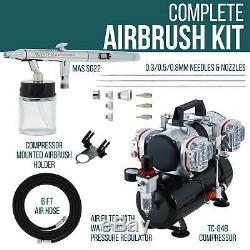 PRO SET 3 Tips. 3.5.8 Siphon Dual-Action Airbrush Kit 4 Piston Air Compressor