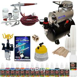 Paasche VL SET Airbrush System Air Compressor 12 Color Paint Kit Cleaner Hobby