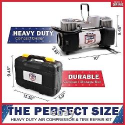 Portable Air Compressor Tire Inflator with Tire Repair Kit 12V DC Air Pump