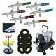 Pro 6 Airbrush Set Kit With Twin Piston Air Compressor Holder Hobby T Shirt Tattoo