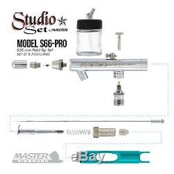 Pro 6 AIRBRUSH SET KIT with Twin Piston Air Compressor Holder Hobby T Shirt Tattoo