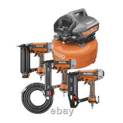 RIDGID 120V Electric Pancake Air Compressor With Nailers and Stapler Combo Kit